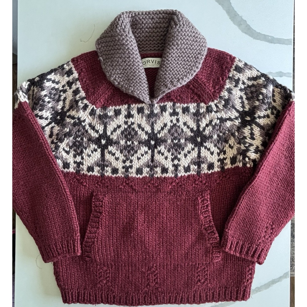 Orvis Oarsman Sweater Mens Medium Shawl Collar Cardigan Wool Yarn Woven HEAVY